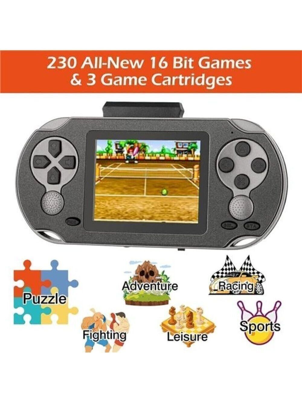 16 Bit Handheld 230 Games Console System Kids Adults, 3.0'' Large Screen HD NEW